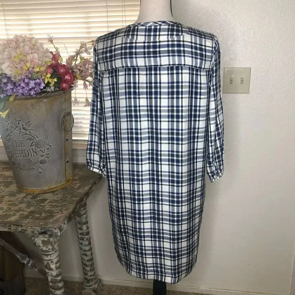 Madewell White, Navy, and Black Plaid Light Academia Shift Dress Size XS